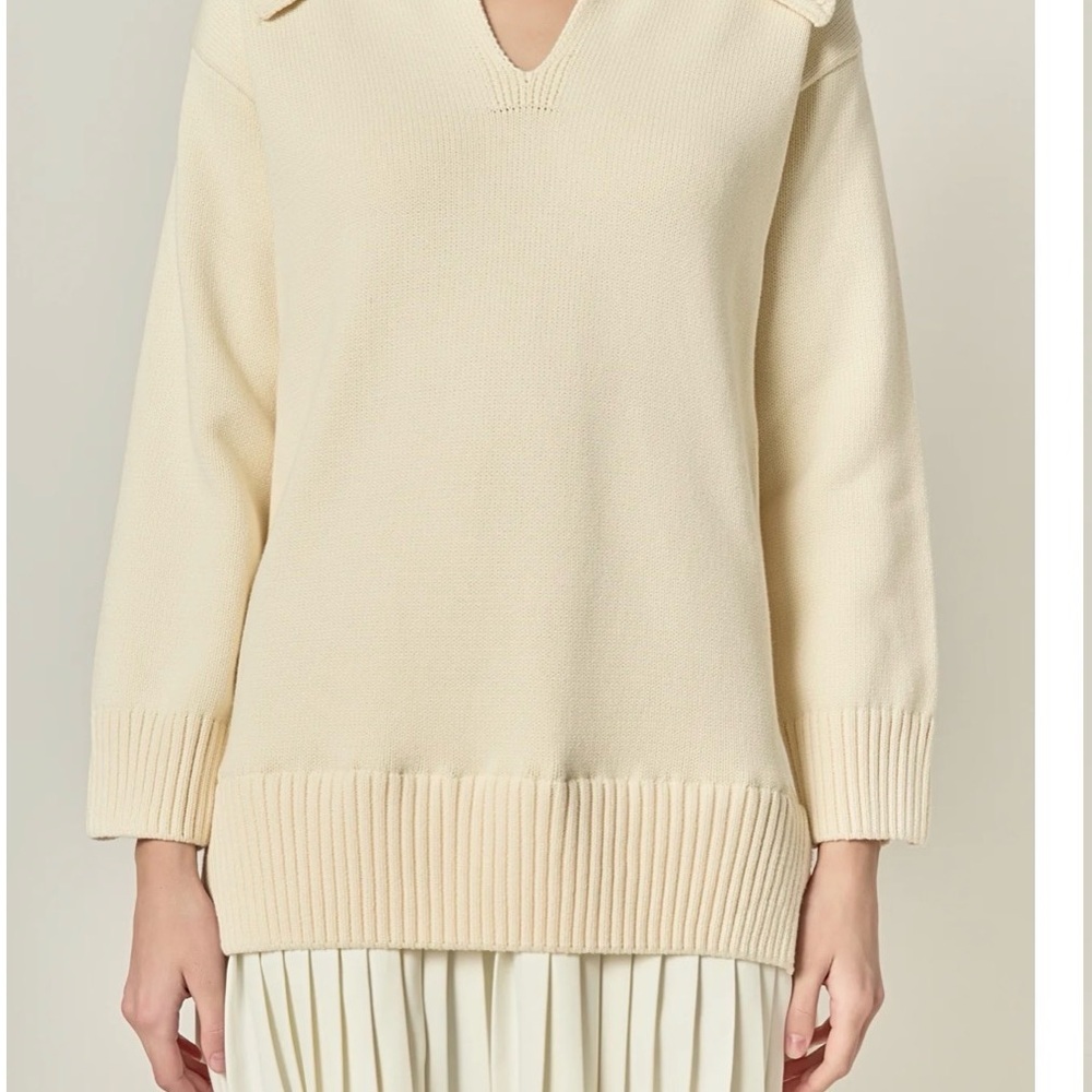 English Factory Cream V-Neck Sweater Dress M 35” length - Picture 2 of 7